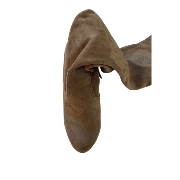 Suede Over the Knee High Boots Block Heel Taupe Modern Parisian Chic Boho 7.5 - Picture 6 of 12